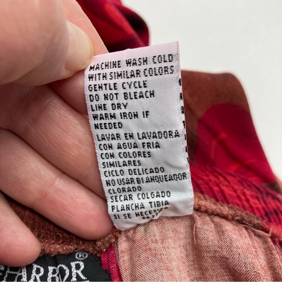 Sag Harbor Petite Red Roses Brown Long Skirt Faux Wrap Elastic Waist SZ PM EUC - Picture 6 of 7